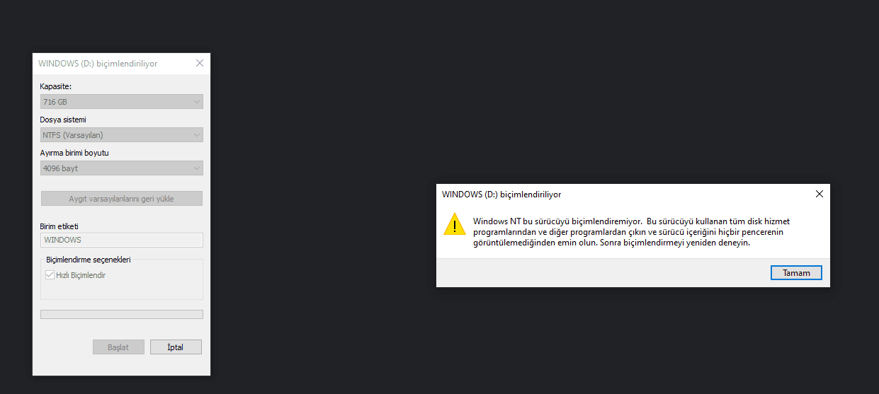 Windows NT Bu Sürücüyü Biçimlendiremiyor Hatası ve Çözümleri 2024